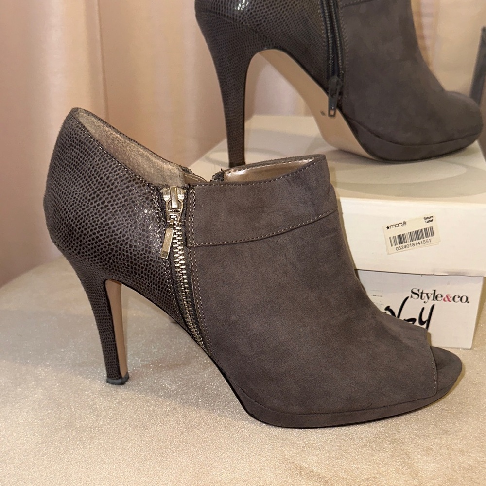 Style & Co. Charcoal Peep-Toe Heeled Boots